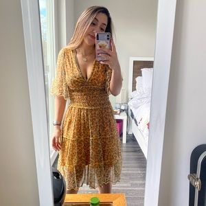 Max Studio Yellow Floral Tulle Dress with flowers Size XS Brunch Garden Party